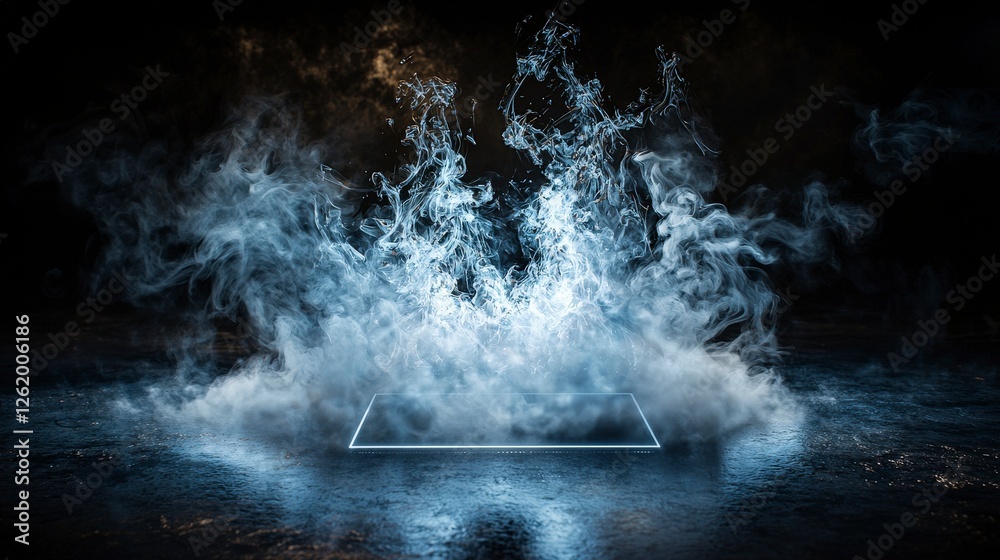 Aufkleber Ethereal mist rising from water's surface dark environment abstract art mystic viewpoint calm concept