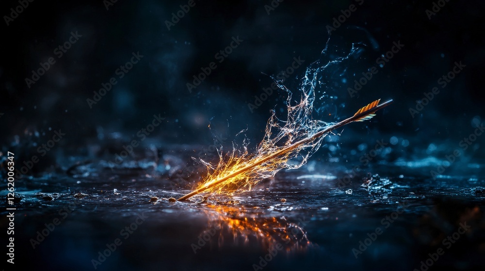 Leinwandbilder fragmented glowing arrow dissolving in water enigmatic scene abstract art mystical atmosphere close-