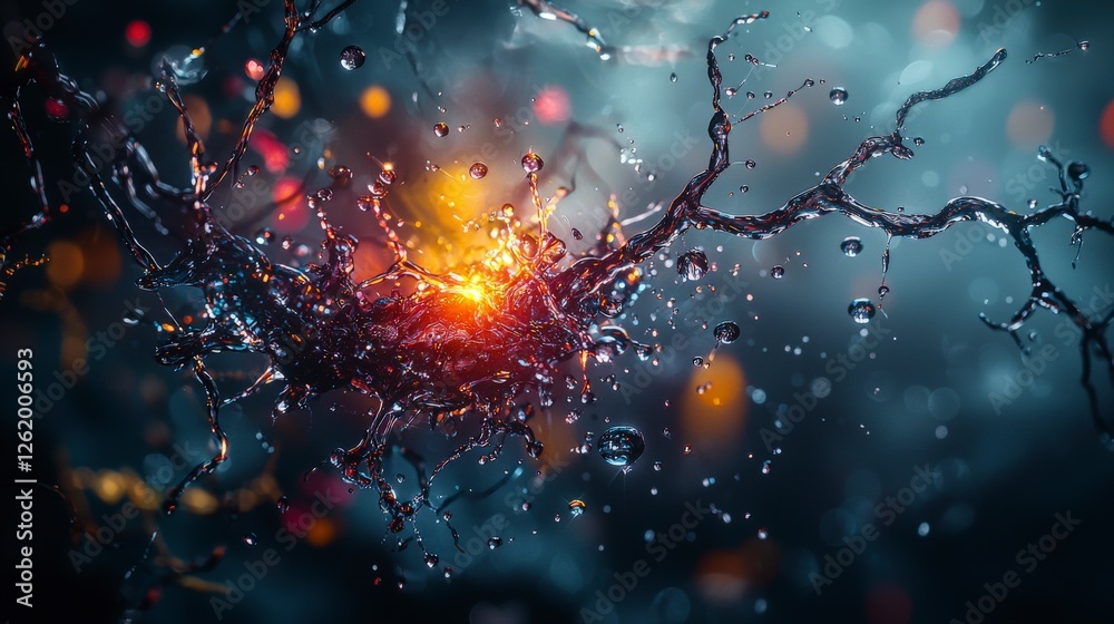 Poster Dark flowing shadows and luminous accents abstract art digital surrealism close-up fluid dynamics