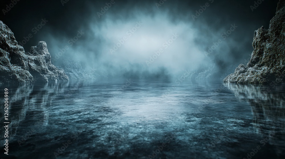 Poster ethereal reflection in a mysterious void abstract landscape digital art muted tones dreamlike atmosp
