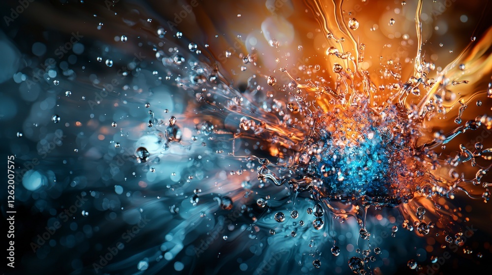 Aufkleber Dynamic liquid drop explosion abstract art digital design vivid colors close-up stunning visuals for impact