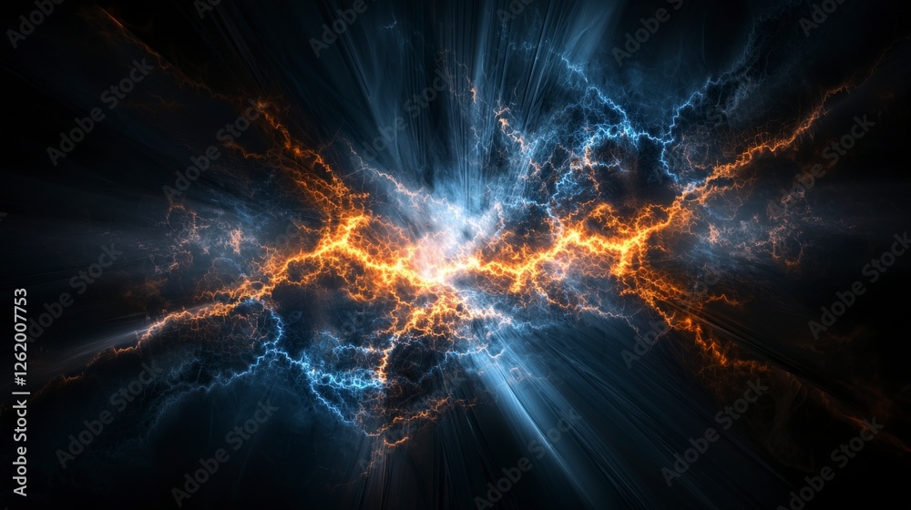 Poster dynamic abstract energy burst digital art luminous lines dark background artistic perspective visual