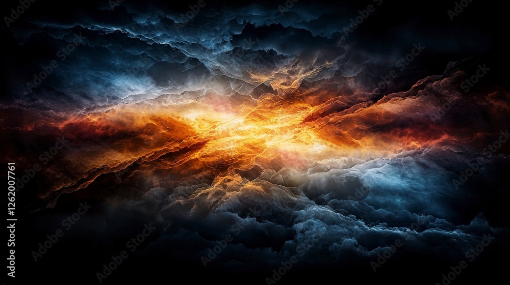 Poster Dynamic luminous patterns abstract landscape digital art cosmic scene wide angle visual energy concepts