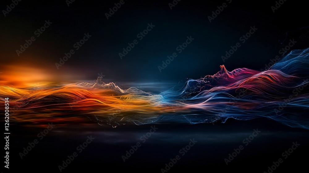 Aufkleber dynamic abstract waves of dark tones pulsing gently along the horizon digital art vivid colors seren