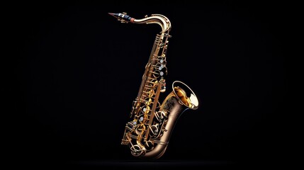 Fototapeta premium Gold saxophone studio shot, black background, music poster