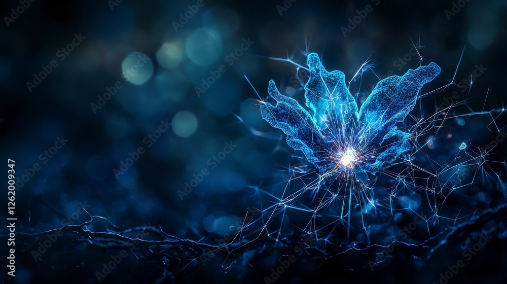 Poster deep blue sparks of consciousness penetrate layers abstract art digital space illuminated environmen