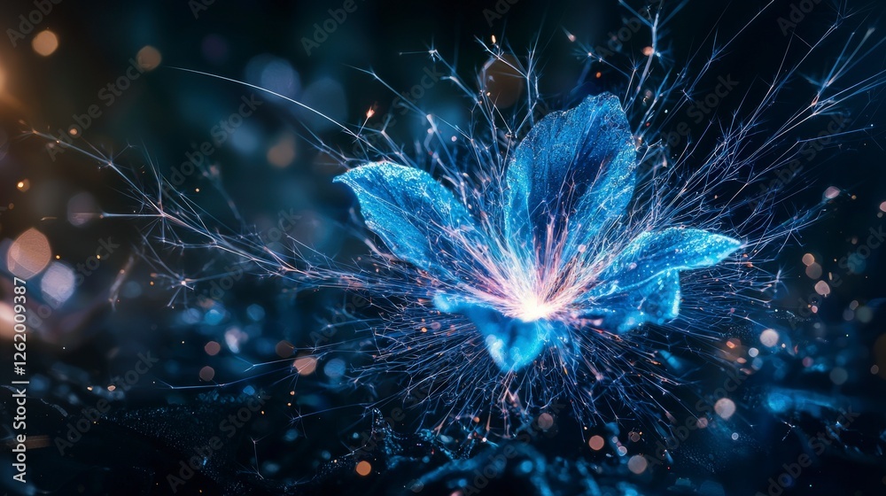 Poster deep blue sparks illuminate the conscious mind digital art abstract enigmatic environment close-up v