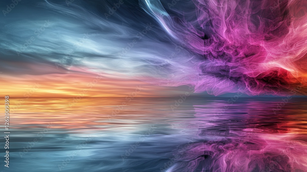Poster captivating landscape of delicate hues serene waters digital art tranquil setting wide view abstract