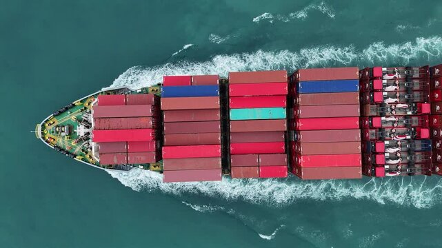 Cargo container Ship, cargo vessel ship carrying container and running for import export concept technology freight shipping sea freight by Express Ship. top view