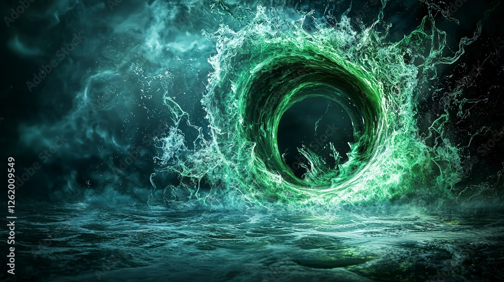 Poster emerald green whirlpools spiraling through space ocean depths digital art surreal environment dynami