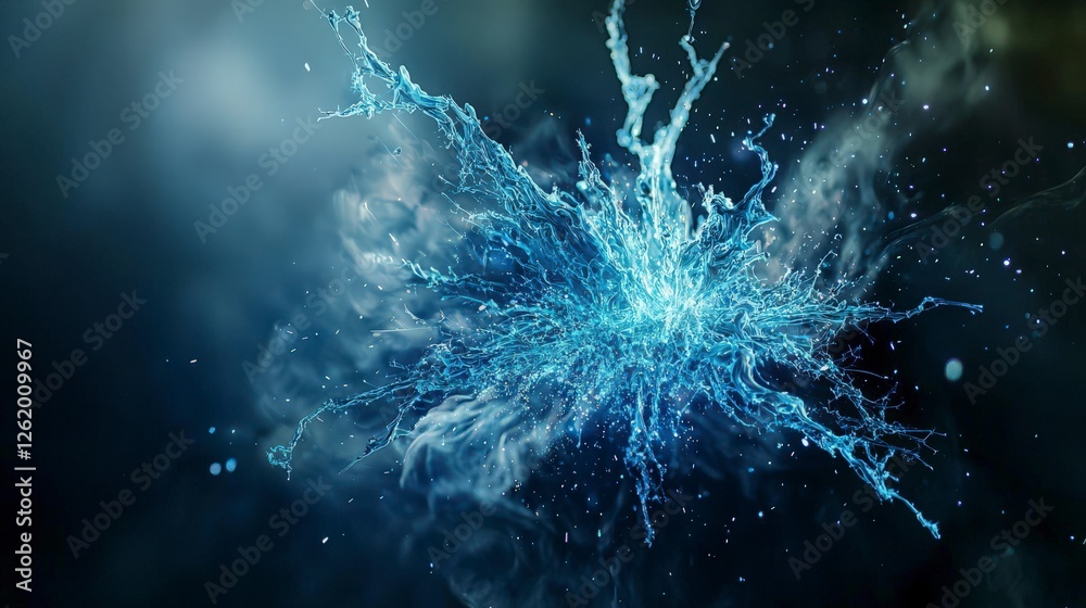 Poster emerging blue sparks of consciousness intense abstract digital art in a creative close-up view