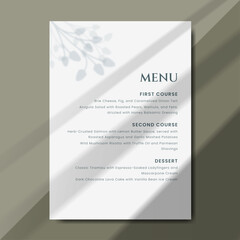 Simple and elegant menu template design with. Perfect for receptions, anniversary, dinners, birthday party and formal gatherings. Printable menu design with size 5"x7"