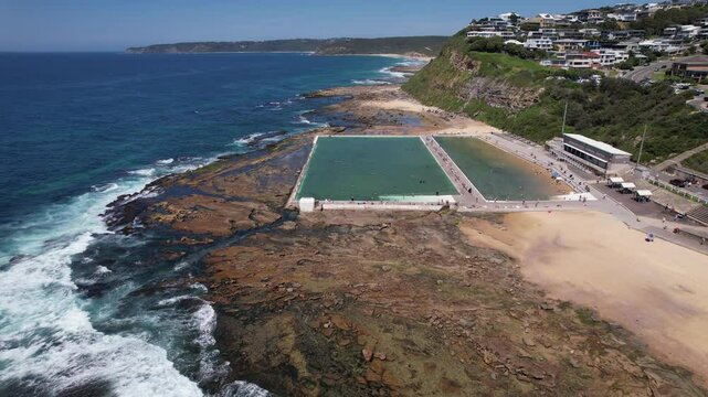 Merewether Ocean Baths - Merewether Beach In NSW, Australia. - aerial shot