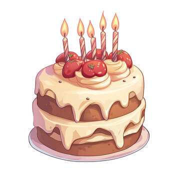 birthday cake with candles and strawberries clip art preview