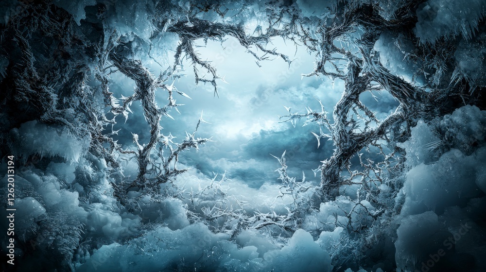Poster fractured dreamlike patterns in icy landscape ethereal environment abstract art concept mysterious v