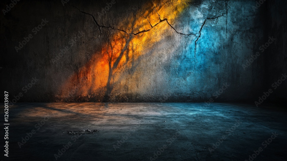 Poster Shadows of dreams painting vibrant colors on a textured wall in an abandoned space artistic concept atmospheric view
