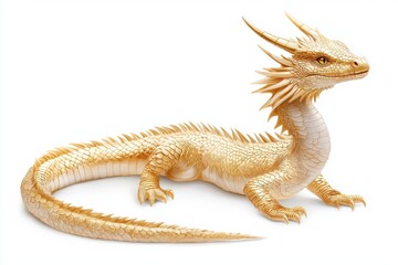 Naklejka premium a majestic dragon with shimmering golden scales, mythical fantasy creature, isolated on white background