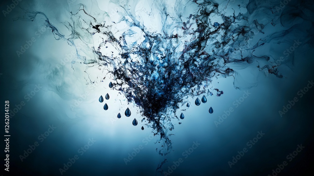 Poster shadowy abstract fragments of thought falling into tea surreal landscape digital art tranquil enviro