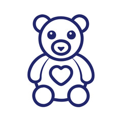 Cute Teddy Bear Lined Icon with Heart – Adorable Outline Design