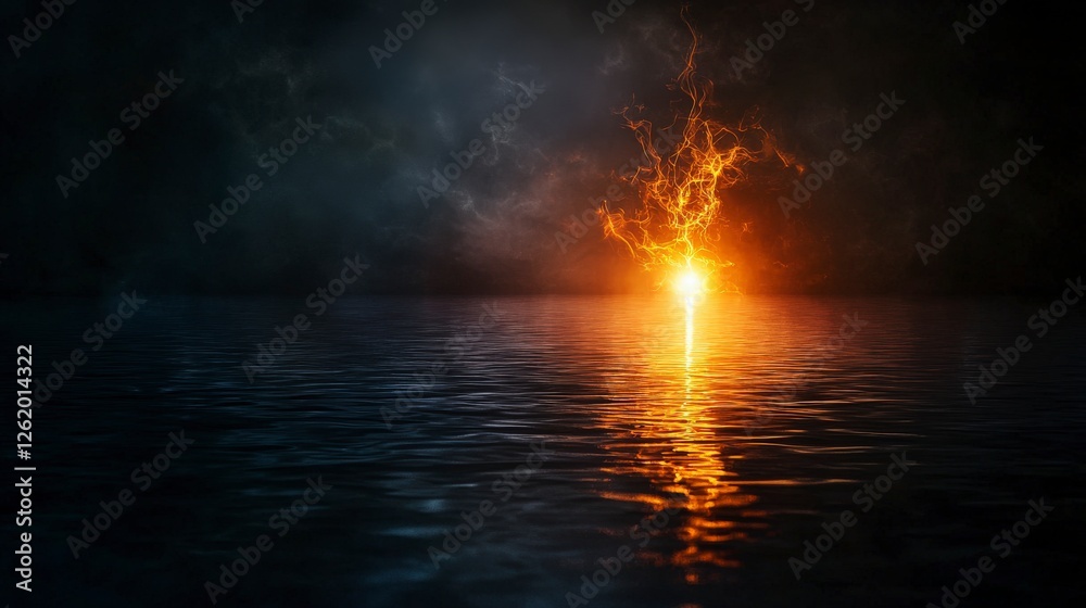 Aufkleber abstract digital art dissolving light and the ocean horizon in a serene yet dark environment of lone