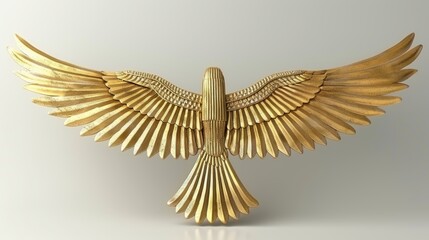 Obraz premium Golden Falcon Sculpture with Spread Wings, Majestic Bird of Prey in Art. 3D Illustration