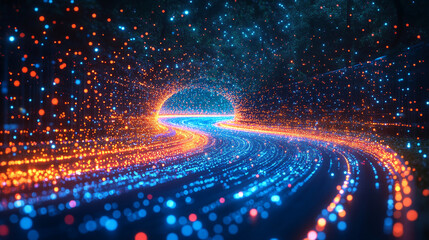 Futuristic server room with 3D storage technology, symbolizing digital advancement, data security, and innovation. Bright modern tone with blurred empty space, ideal for technology concepts and backgr