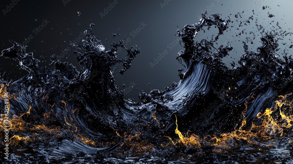 Poster Dynamic black waves crashing forward abstract art dark environment close-up fluid motion concept