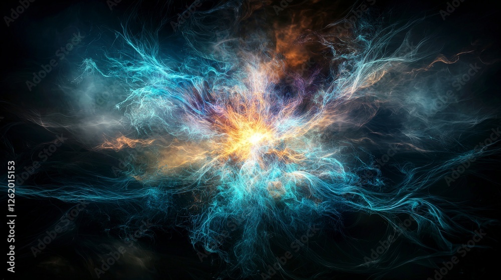 Poster ethereal light trails dancing in darkness cosmic realm abstract art mystical atmosphere imaginative 