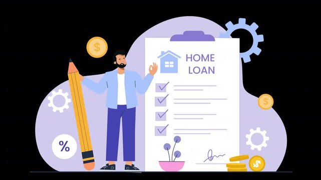 A flat vector animation illustrating the flow of loan operations, from the initial application to the final disbursement, making complex financial processes easy to understand.