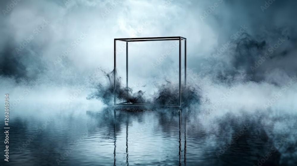 Poster ethereal minimalist square framed by vaporous textures surreal water reflection dreamlike environmen