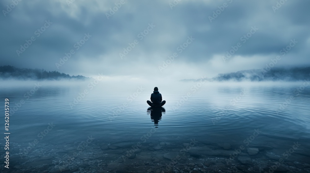 Aufkleber meditative solitude by the serene lake tranquil waters minimalist environment ethereal viewpoint spi