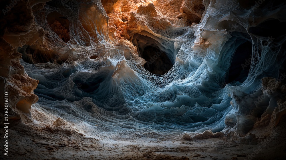 Poster merging waves of light and shadow in a mystical cave stunning visuals artistic environment captivati