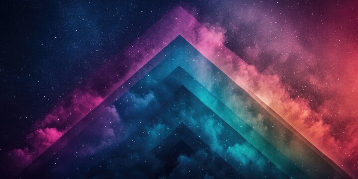 Fantastical artwork of a pyramid and colorful galaxy