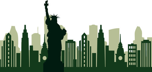 America Newyork Skyline Sillhouette with Liberty