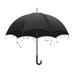 A black umbrella with raindrops falling, Isolated on transparent or white background cut out, Household Objects and Everyday Items clip art concept