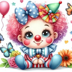 Fototapeta premium Colorful Clown with Balloons
