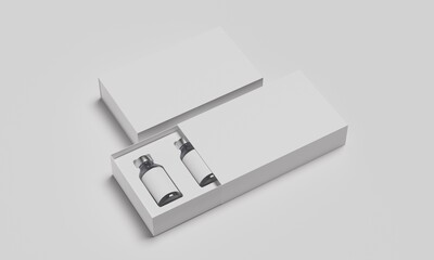 Glass vials in white packaging mockup