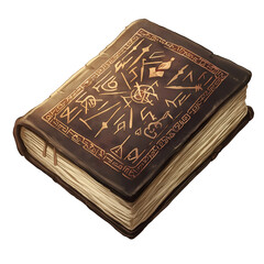 Fototapeta premium A book of runes with ancient symbols, Isolated on transparent or white background cut out, Mythology and Fantasy clip art concept