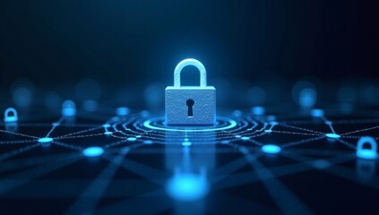 Cyber security concept with digital padlock on virtual background..