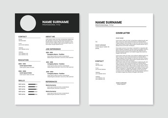 Resume and cover letter layout. Minimal resume cv design template. Vector illustration