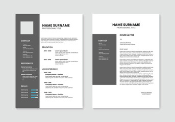 Resume and cover letter layout. Minimal resume cv design template. Vector illustration