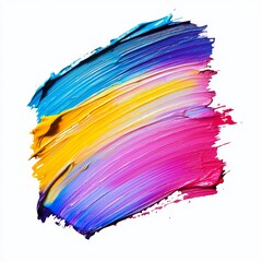 Vibrant Colorful Abstract Brush Stroke Creating a Dynamic Visual Experience with Striking Hues of Blue, Yellow, Pink and Purple on White Background