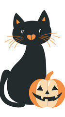 Cute Black Cat and Pumpkin Vector Illustration for Halloween Decor