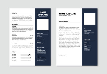 Clean resume and cover letter layout template. Minimalist resume cv template design. Vector illustration