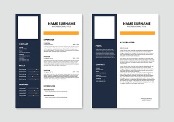 Clean resume and cover letter layout template. Minimalist resume cv template design. Vector illustration