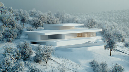 A charming minimalist house model symbolizes simplicity, serenity, and modern elegance. The soft color palette evokes calmness and warmth, while the blank space suggests potential, freedom, and new be