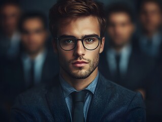 Fototapeta premium Man in glasses wearing suit and tie demonstrating leadership mindset and professional demeanor