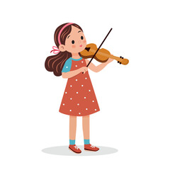 A cute girl is playing the violin isolated on a white background.   Vector illustration