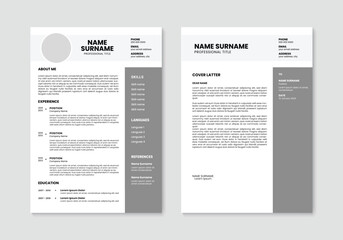 CV resume template design. Minimalist resume and cover letter layout design. Vector illustration