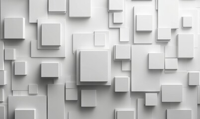 Obraz premium Modern Abstract Background with Layered White Geometric Shapes and Subtle Shadows on Soft Silver White Backdrop, Generative AI